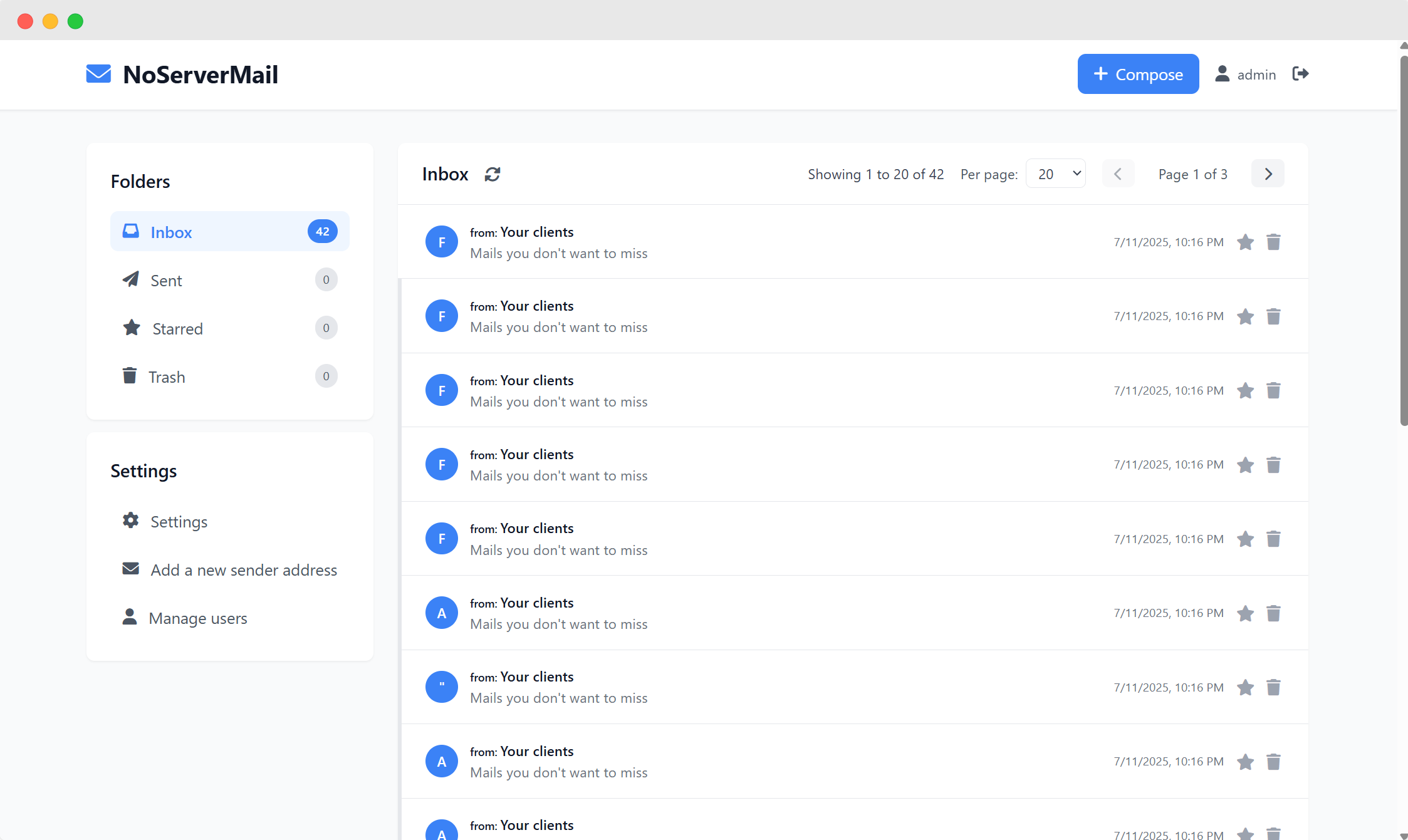 NoServerMail Inbox